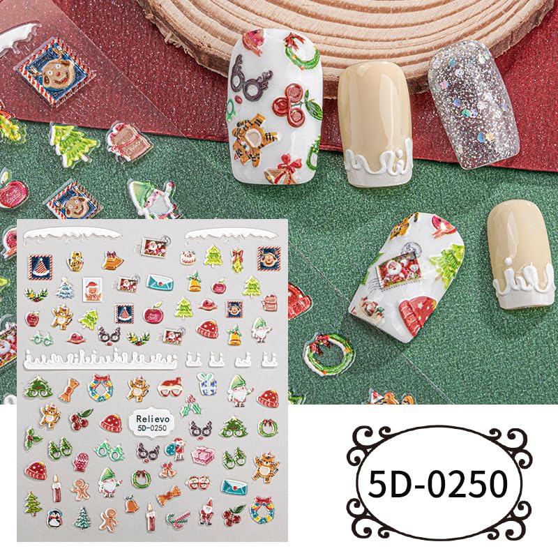5 Sheets Christmas Nail Stickers for Nail Art, 5D Self-Adhesive Nail Decals - color: Christmas Sda