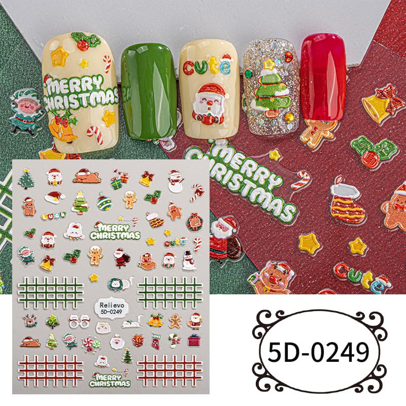 5 Sheets Christmas Nail Stickers for Nail Art, 5D Self-Adhesive Nail Decals - color: Christmas Sda
