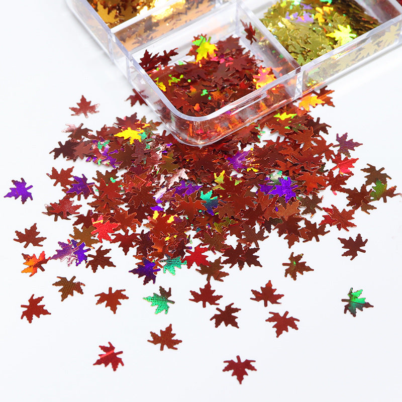 Colorful Maple Leaf Nail Sequins Holographic Thanksgiving Glitter Flakes - color: Style10